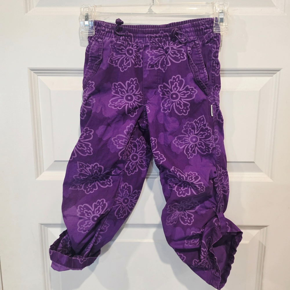 OshKosh Girls Purple Hawaiian Floral Print Convertible Capri Pants Size 5 Y2K